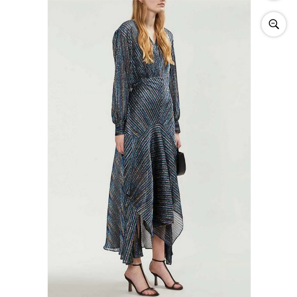 MAJE Rainbow stripe metallic midi dress